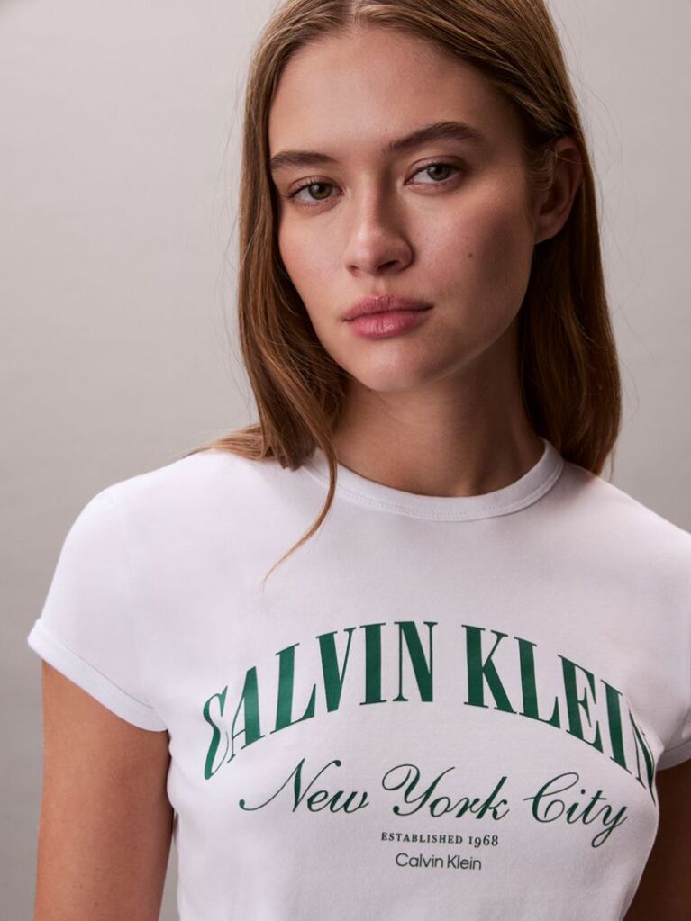 White Slim Varsity Logo T-shirt  Women