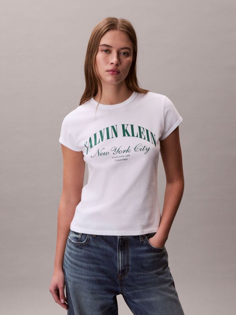 White Slim Varsity Logo T-shirt  Women
