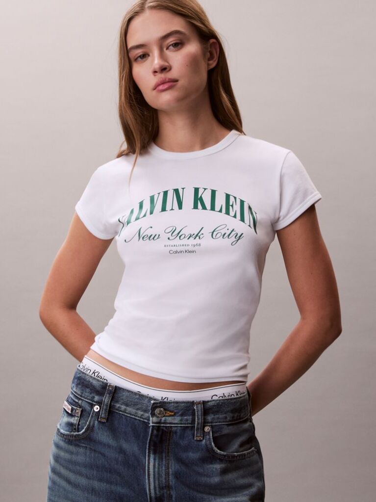 White Slim Varsity Logo T-shirt  Women