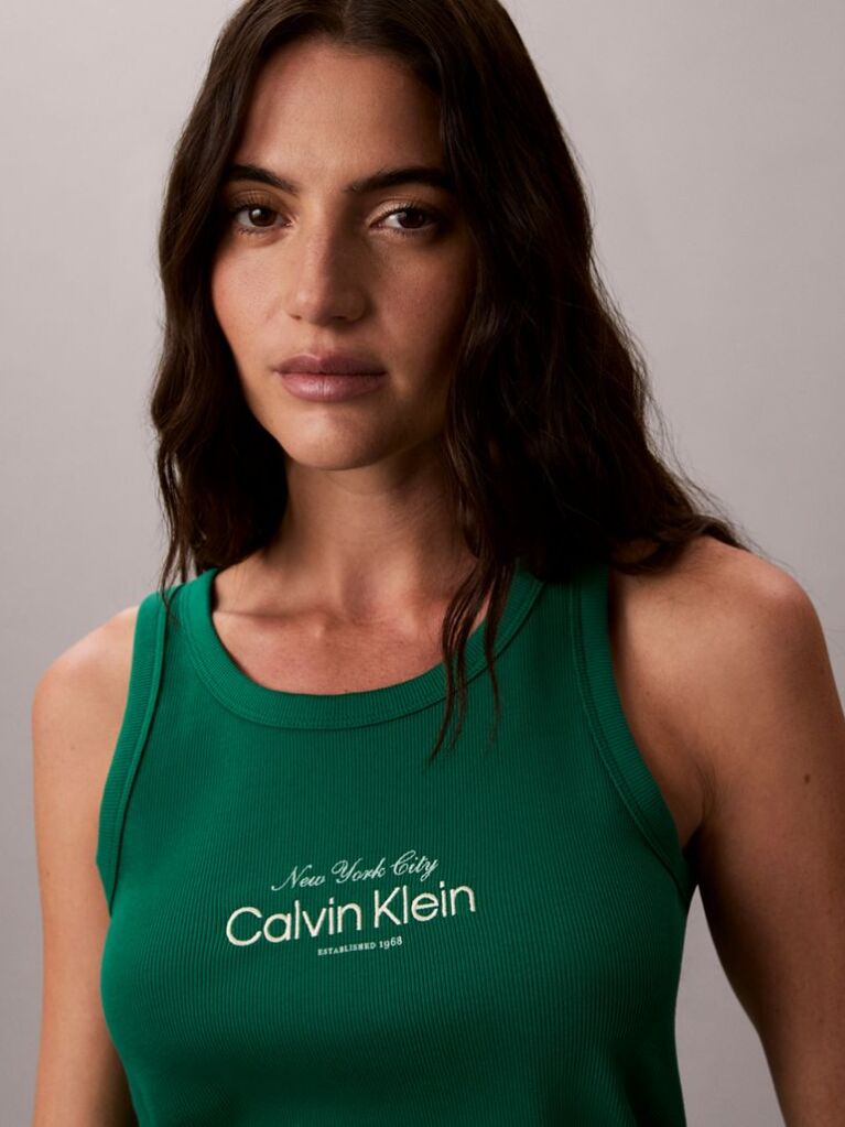 Green Slim Ribbed Cotton Tank Top  Women