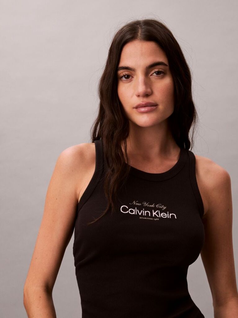 Black Slim Ribbed Cotton Tank Top  Women