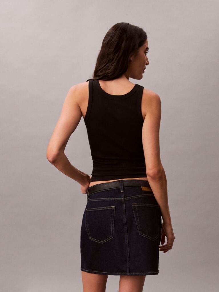 Black Slim Ribbed Cotton Tank Top  Women