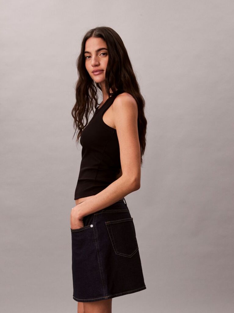 Black Slim Ribbed Cotton Tank Top  Women