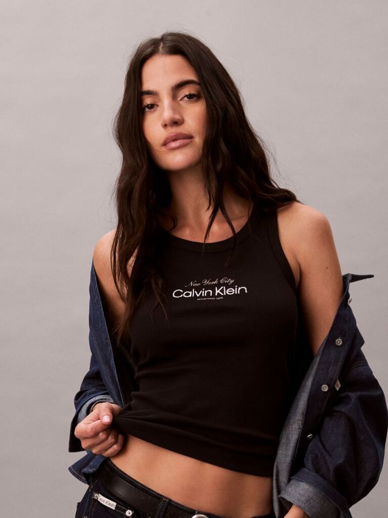 Black Slim Ribbed Cotton Tank Top  Women