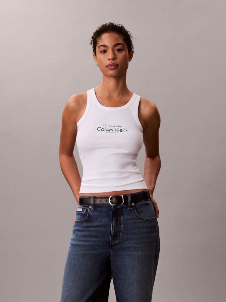 White Slim Ribbed Cotton Tank Top  Women
