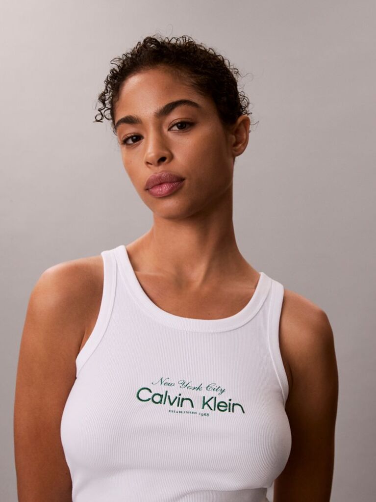White Slim Ribbed Cotton Tank Top  Women