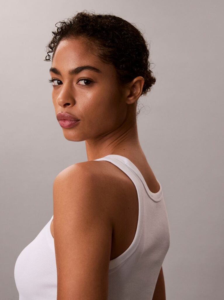 White Slim Ribbed Cotton Tank Top  Women