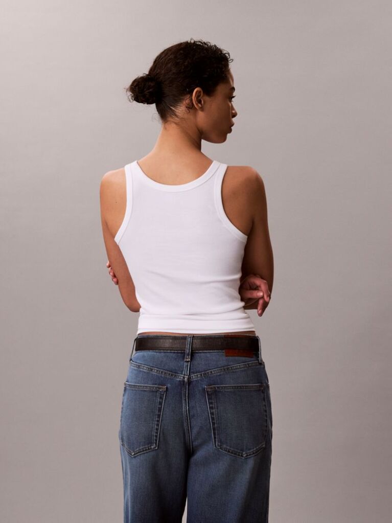 White Slim Ribbed Cotton Tank Top  Women