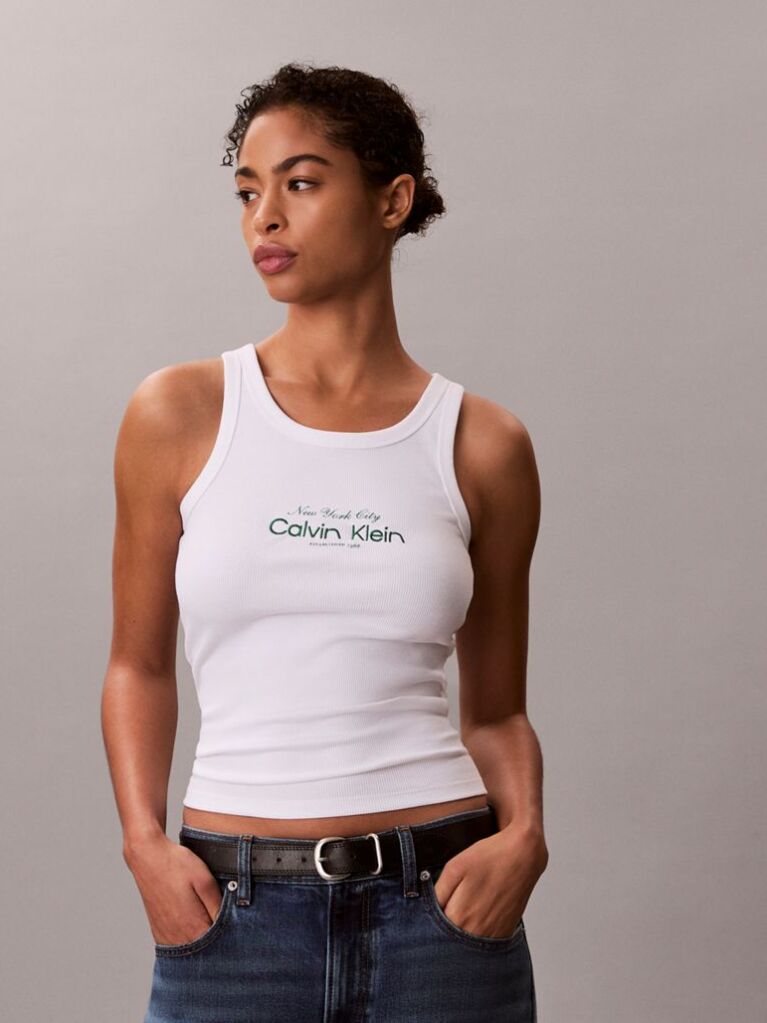 White Slim Ribbed Cotton Tank Top  Women