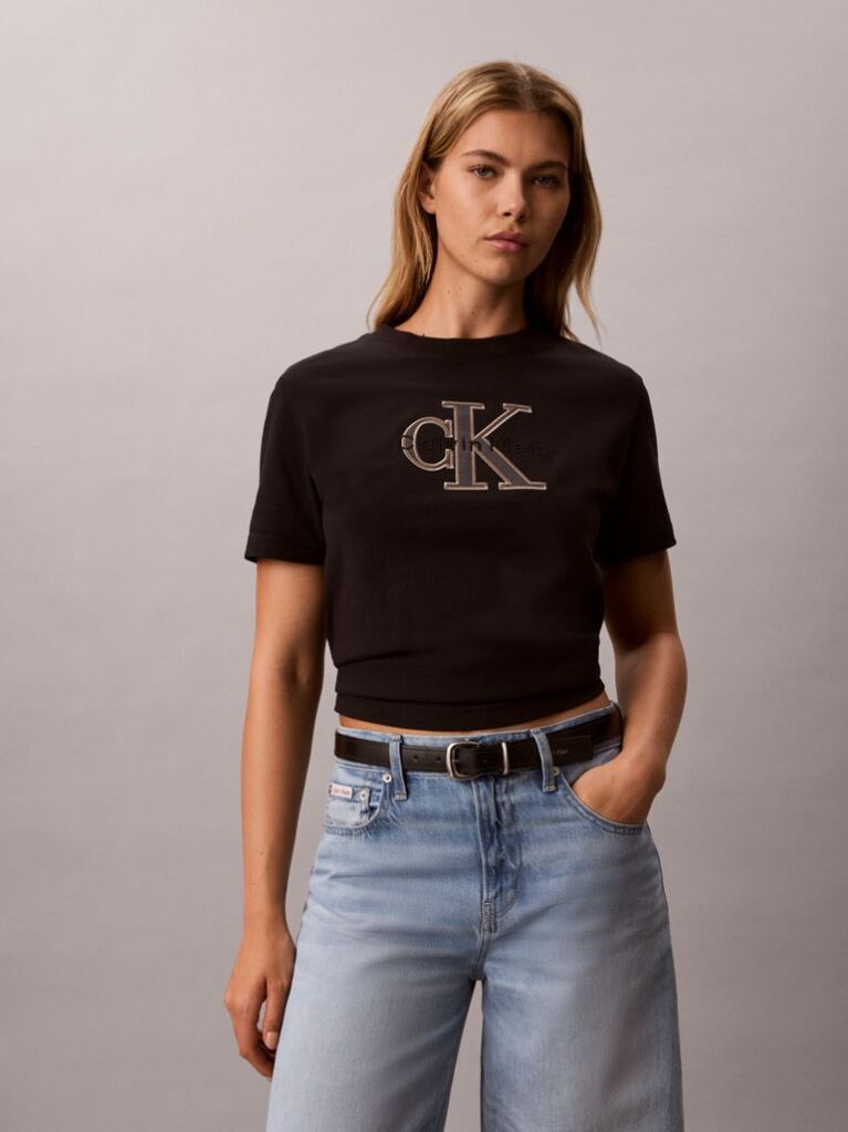 Black Monogram Appliqué T-shirt  Women