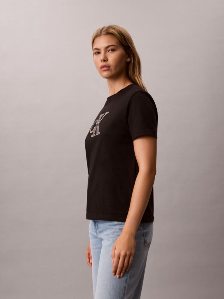 Black Monogram Appliqué T-shirt  Women