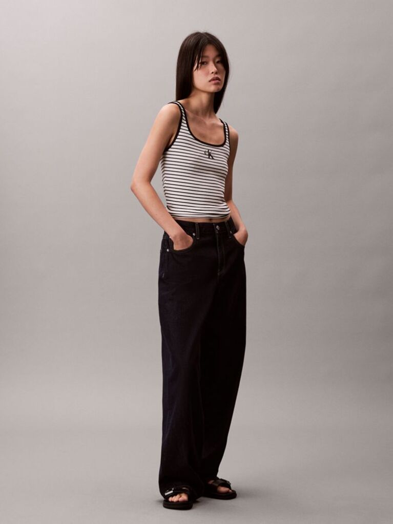 Black Scoop Neck Ribbed Tank Top  Women