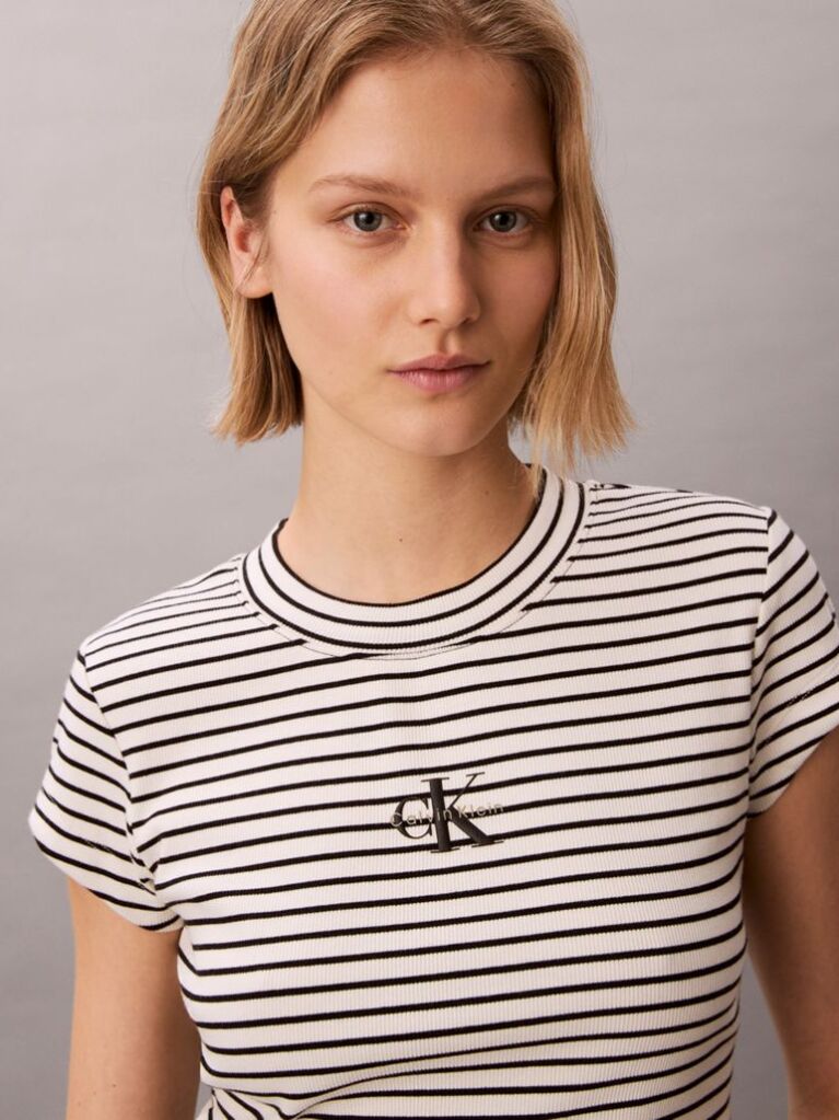 Black Slim Ribbed Stripe T-shirt  Women