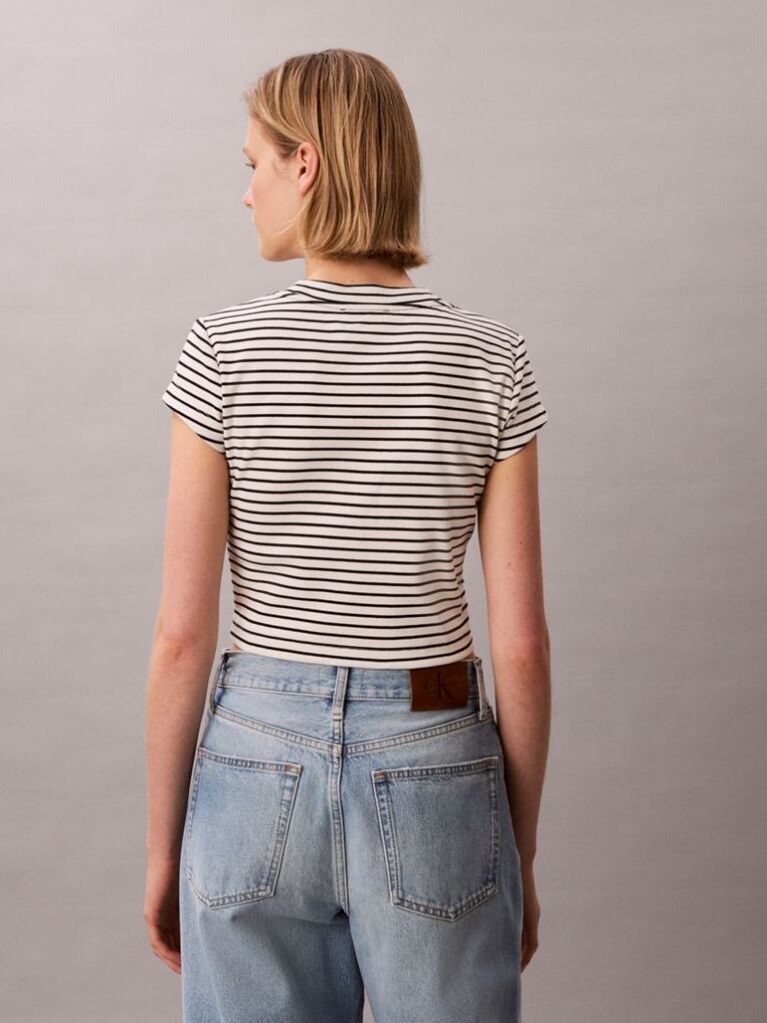 Black Slim Ribbed Stripe T-shirt  Women