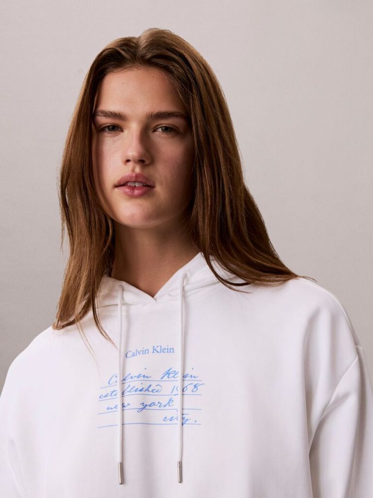 White Logo Graphic Cropped French Terry Hoodie  Women