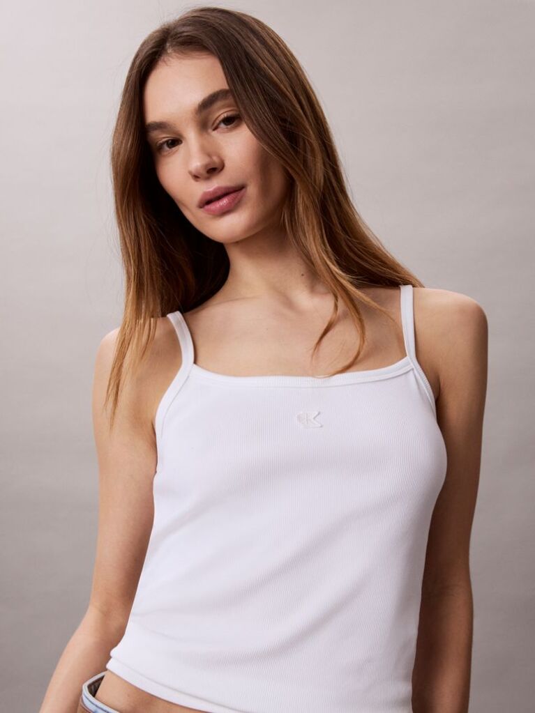 White Ribbed Cotton Cami Top  Women