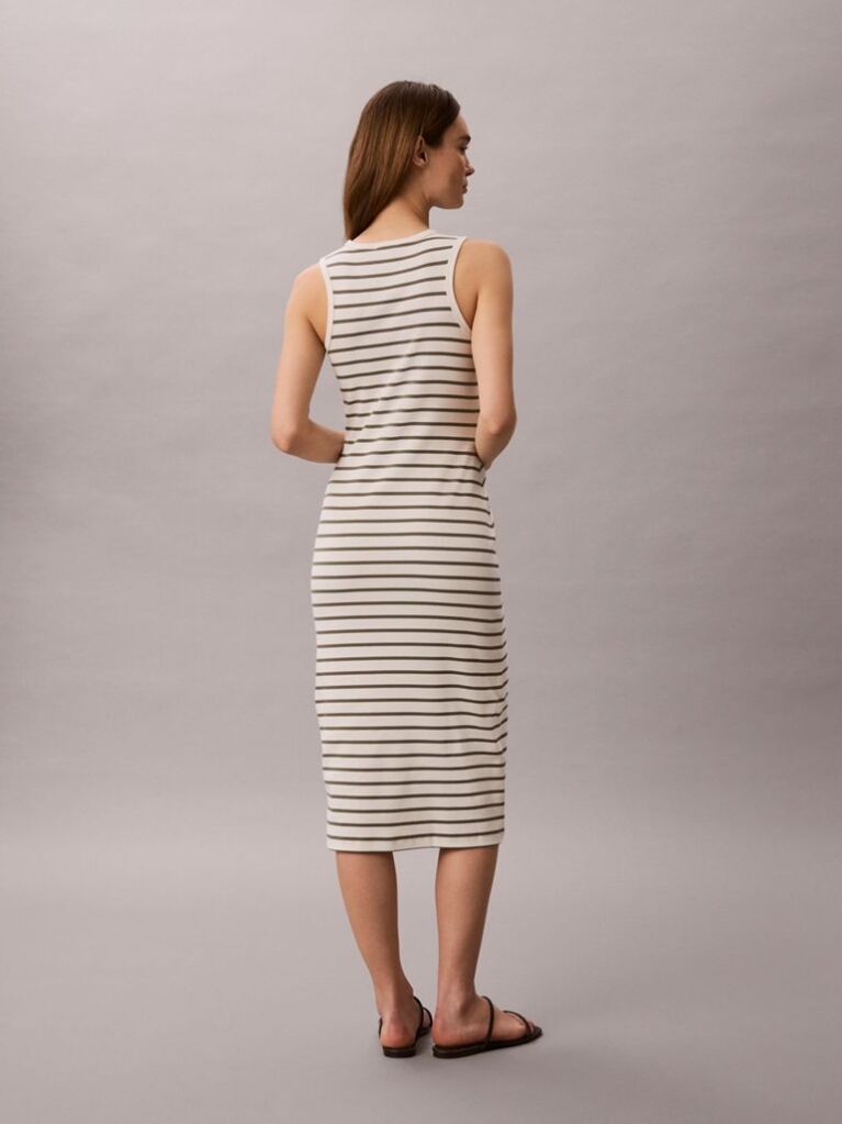 White Monologo Rib Stripe Midi Dress  Women