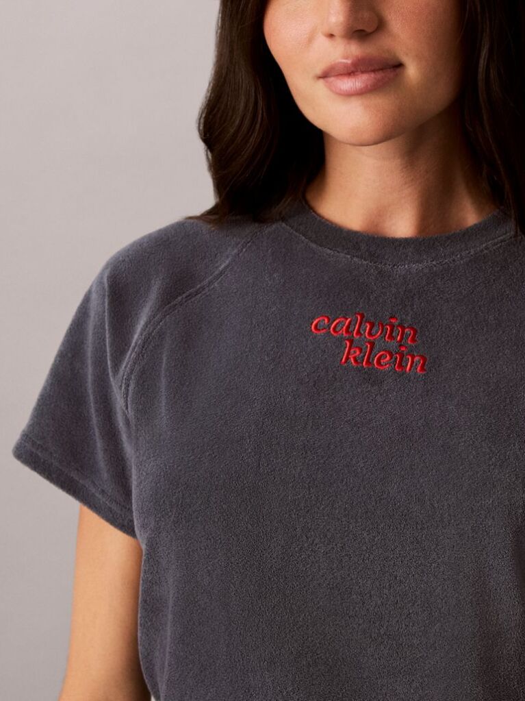 Grey Towel Terry Cropped Short Sleeve Top  Women