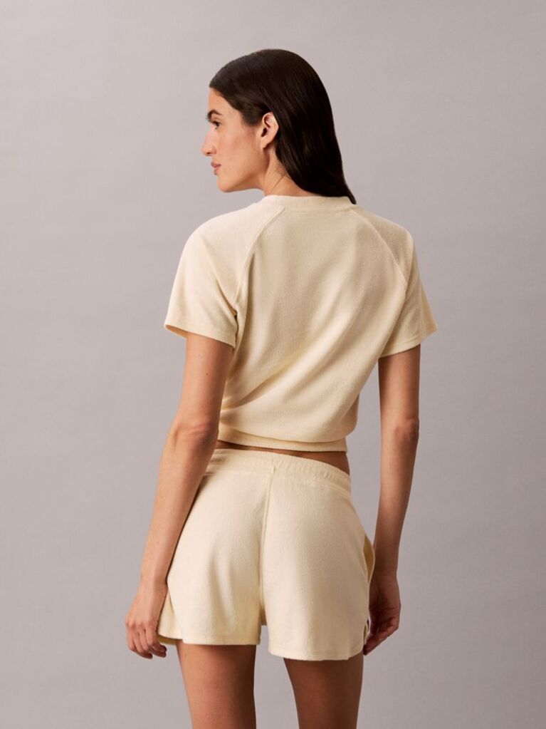 Beige Towel Terry Cropped Short Sleeve Top  Women