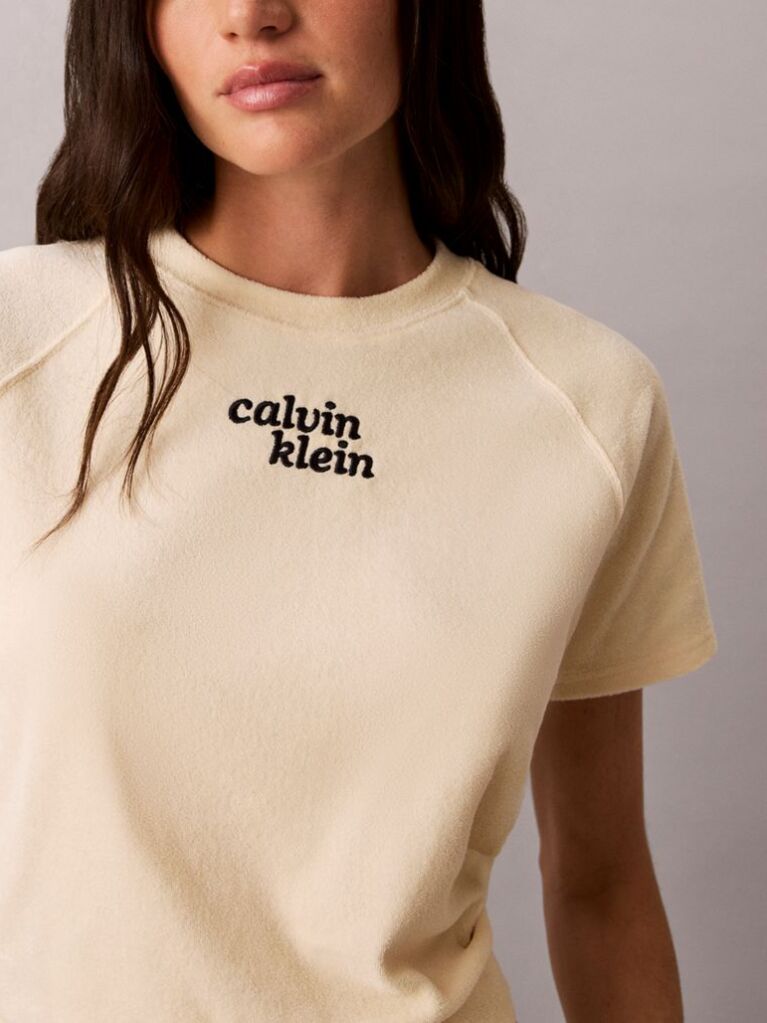Beige Towel Terry Cropped Short Sleeve Top  Women