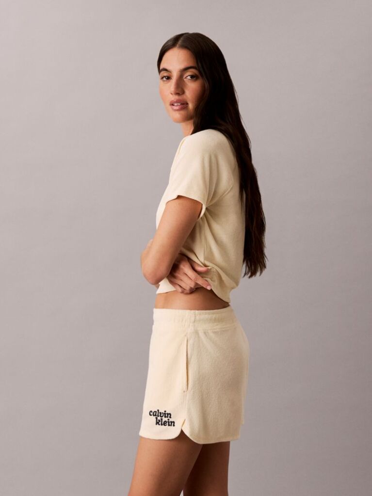 Beige Towel Terry Cropped Short Sleeve Top  Women