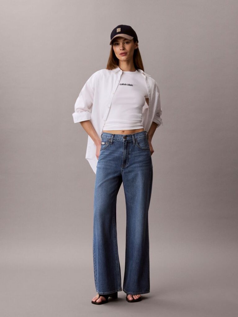 White Ribbed Embroidered Logo T-shirt  Women