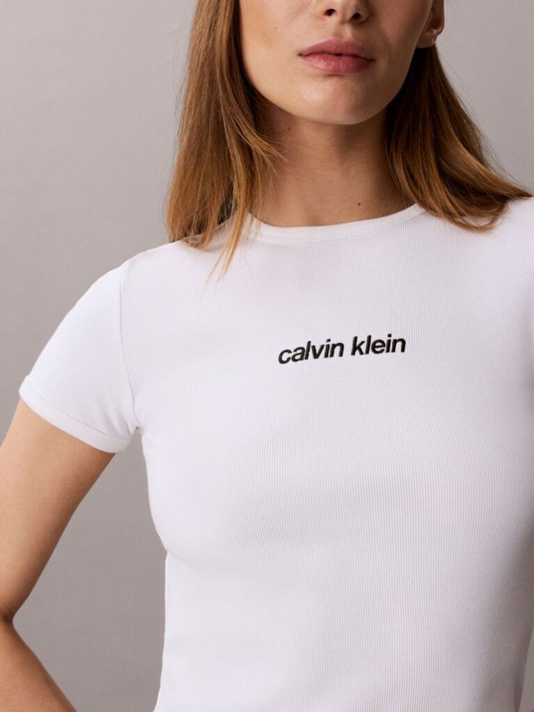 White Ribbed Embroidered Logo T-shirt  Women