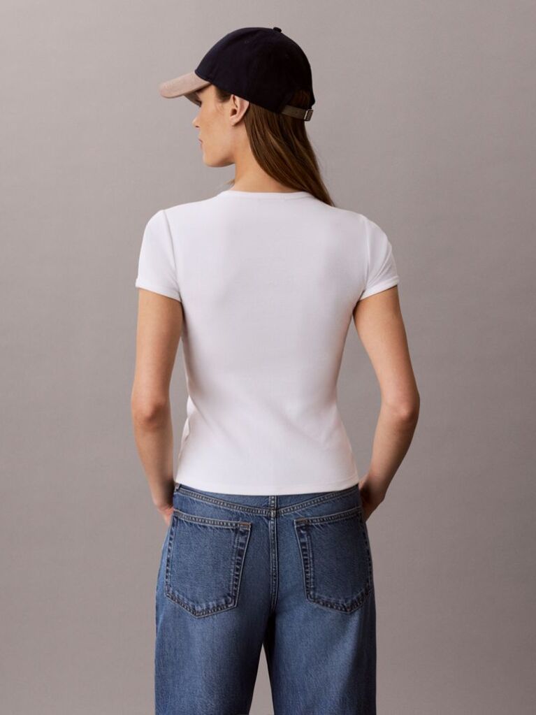 White Ribbed Embroidered Logo T-shirt  Women