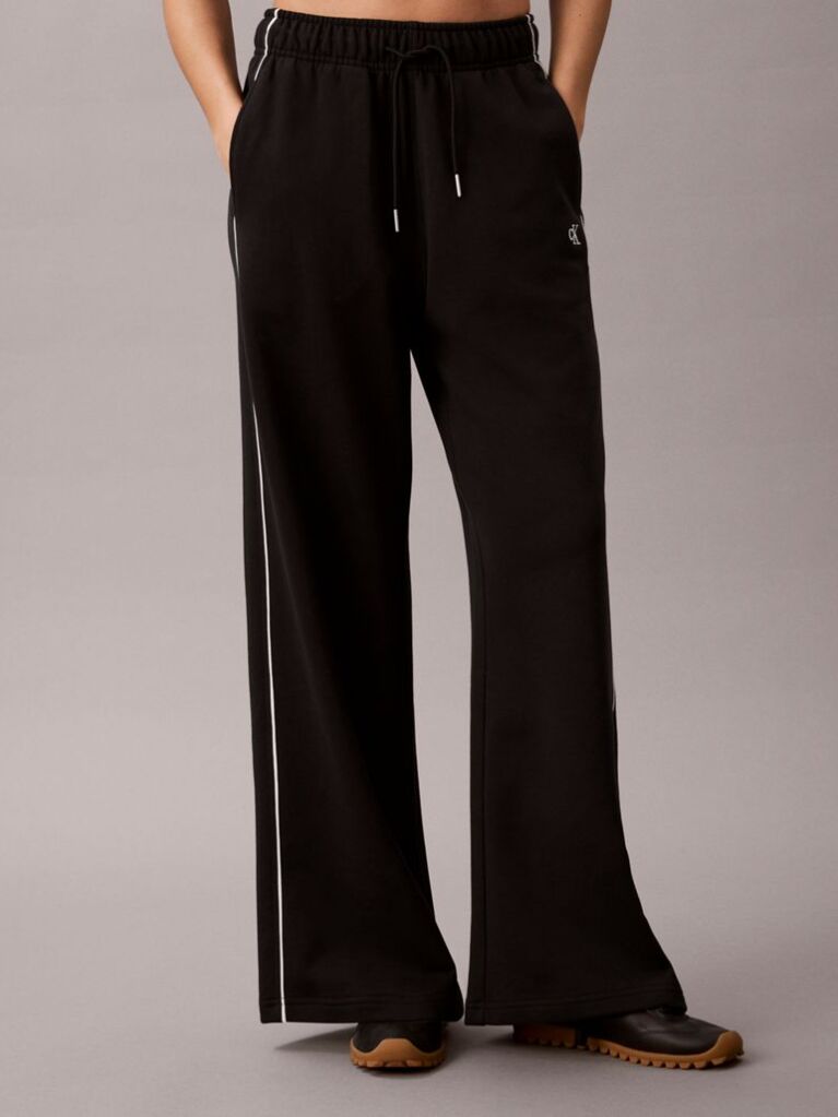 Black Monogram Embroidery Contrast Piping Terry Joggers  Women