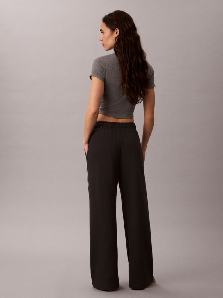 Black Monogram Embroidery Contrast Piping Terry Joggers  Women