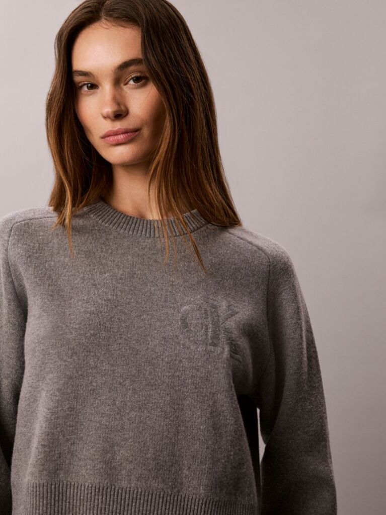 Grey Monogram Wool Blend Raglan Sleeve Jumper  Women