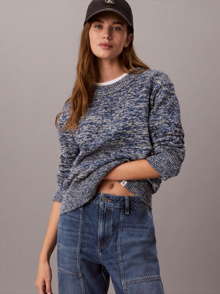 Blue Monogram Label Chunky Mouliné Jumper  Women