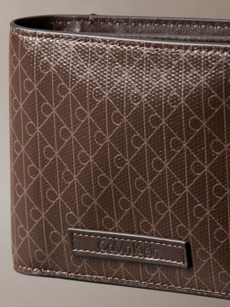 Brown Allover Emblem Logo Bifold Wallet with Coin Pouch  Men
