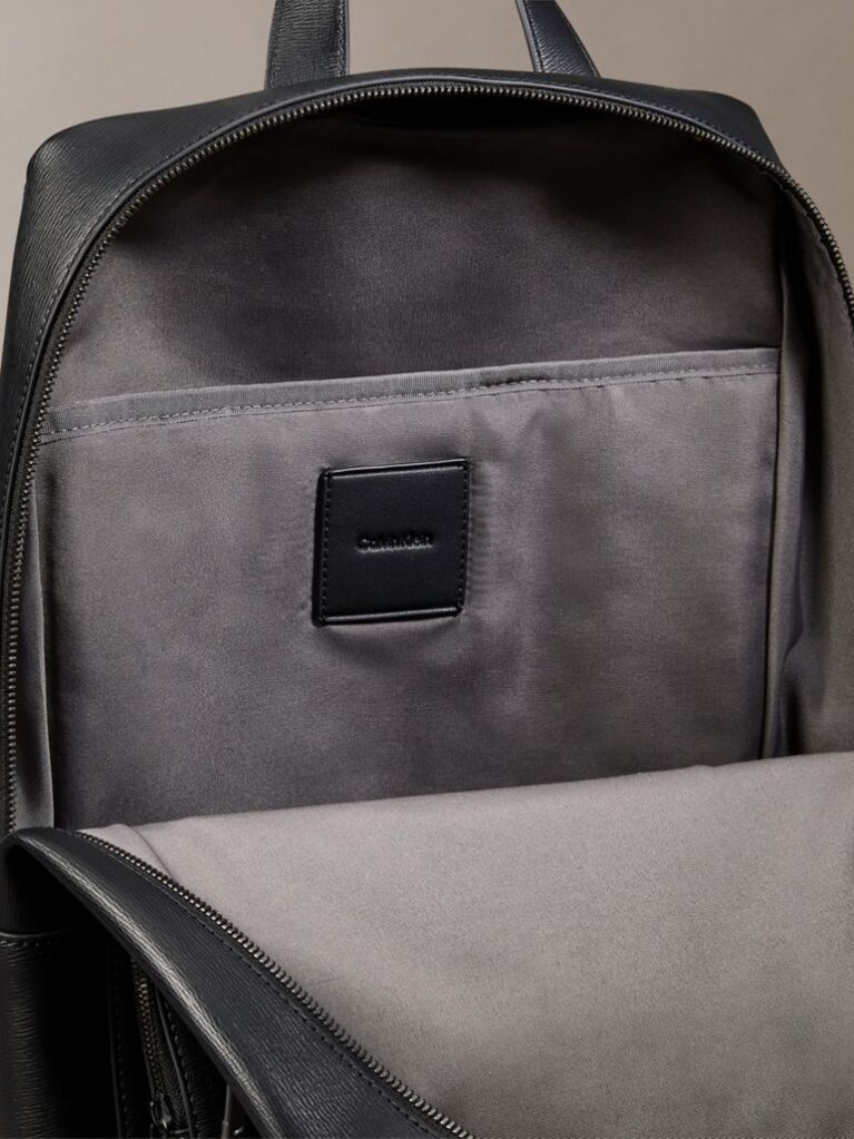 Black Slim Saffiano Emblem Logo Backpack  Men