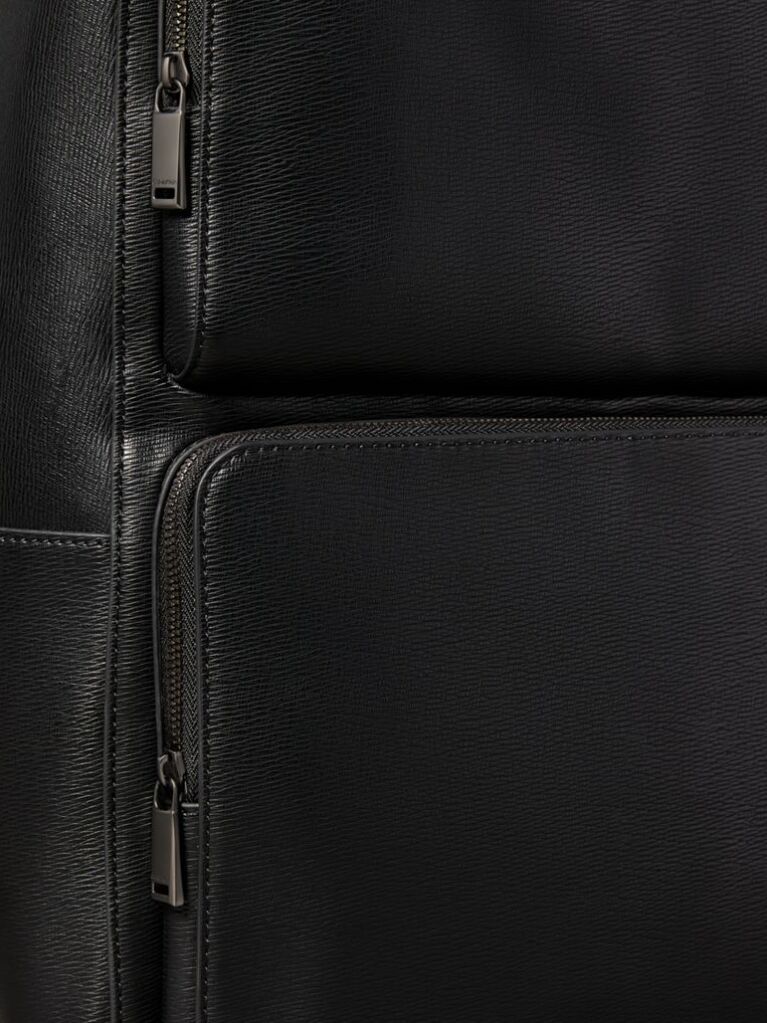 Black Slim Saffiano Emblem Logo Backpack  Men