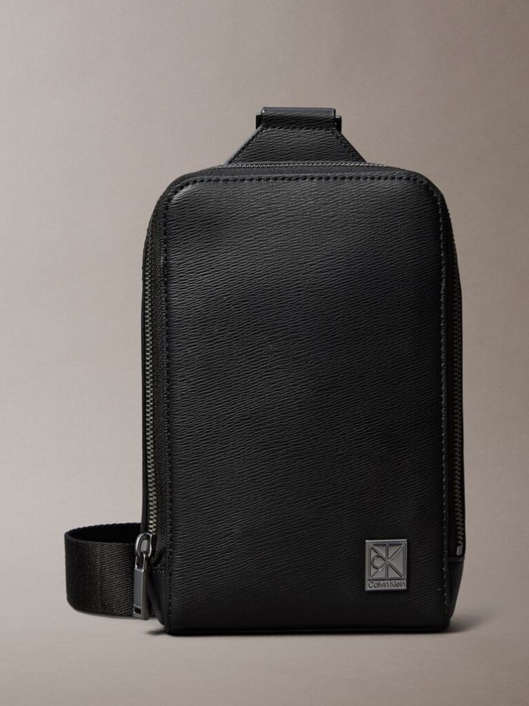 Black Saffiano Emblem Logo Crossbody Sling Bag  Men