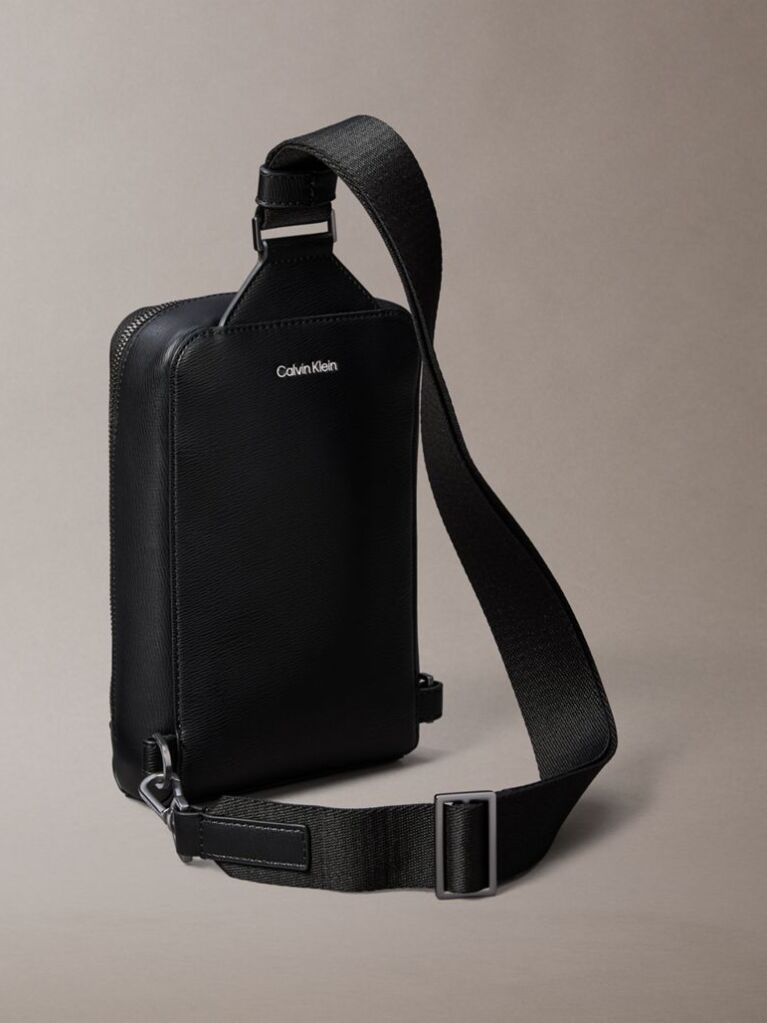 Black Saffiano Emblem Logo Crossbody Sling Bag  Men