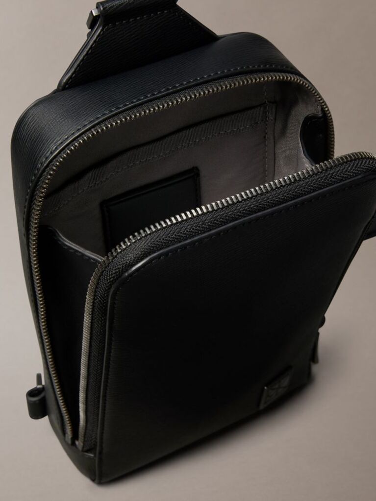 Black Saffiano Emblem Logo Crossbody Sling Bag  Men