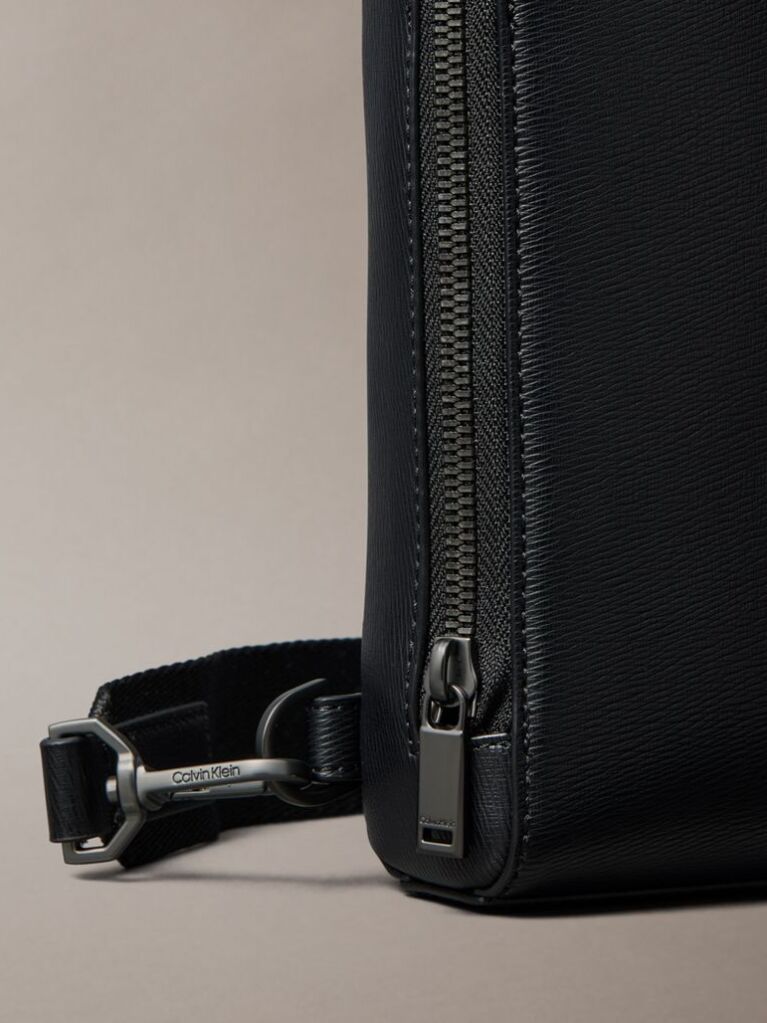 Black Saffiano Emblem Logo Crossbody Sling Bag  Men