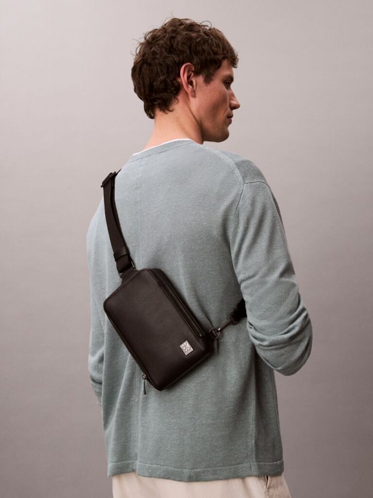 Black Saffiano Emblem Logo Crossbody Sling Bag  Men