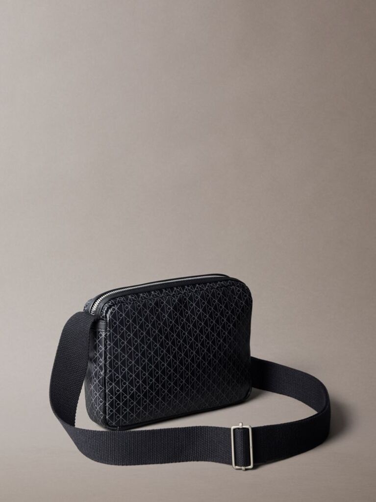 Black Coated Emblem Logo Crossbody Camera Bag  Men