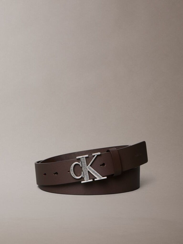 Brown Smooth Leather Monogram Buckle Belt  Men