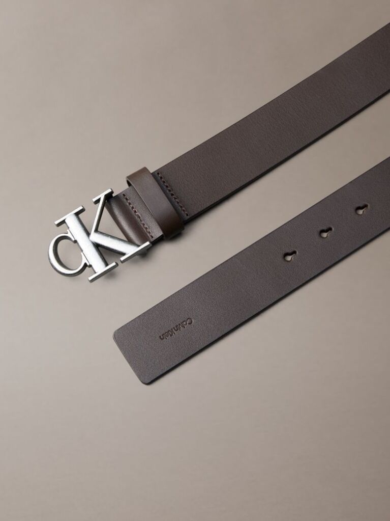 Brown Smooth Leather Monogram Buckle Belt  Men
