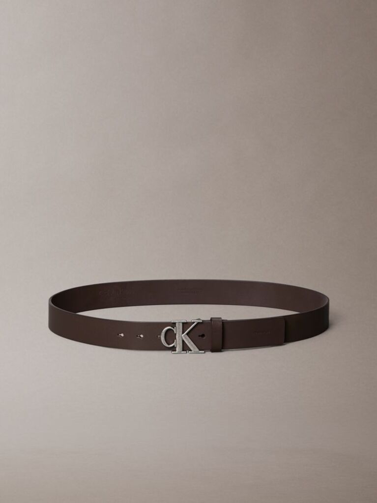 Brown Smooth Leather Monogram Buckle Belt  Men