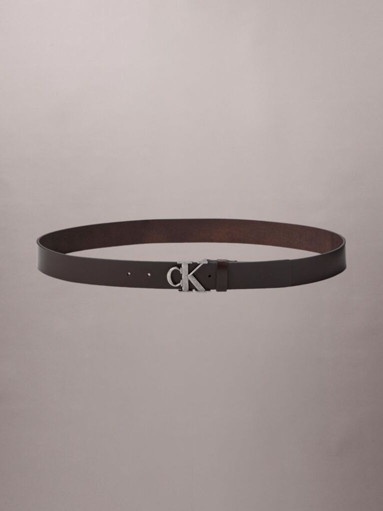 Brown Smooth Leather Monogram Buckle Belt  Men