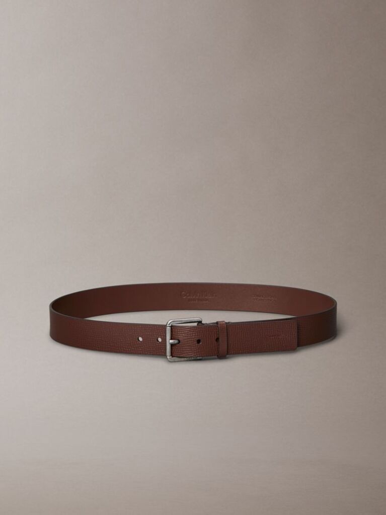 Brown Textured Leather Roller Buckle Belt  Men