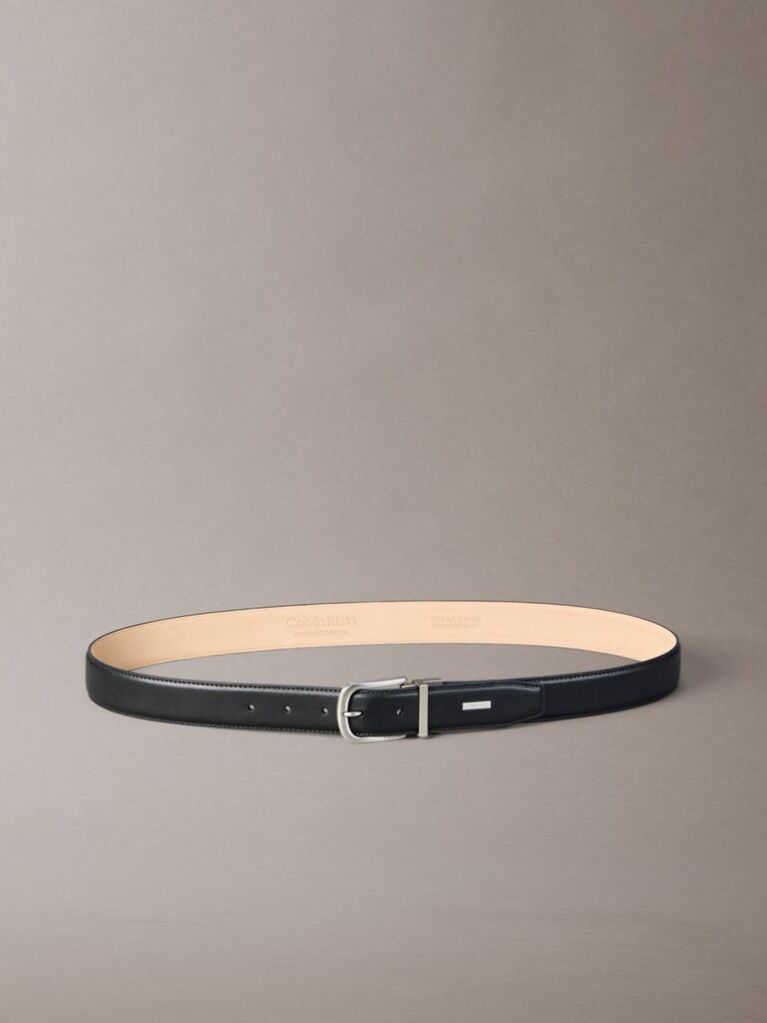 Black Curved Leather Rounded Buckle Belt  Men