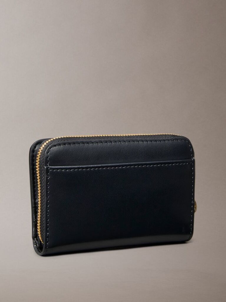 Black Leather Medium Zip Wallet  Women