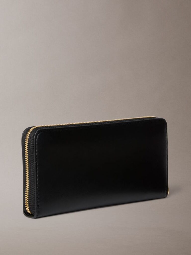 Black Bold Monogram Long Zip Wallet  Women