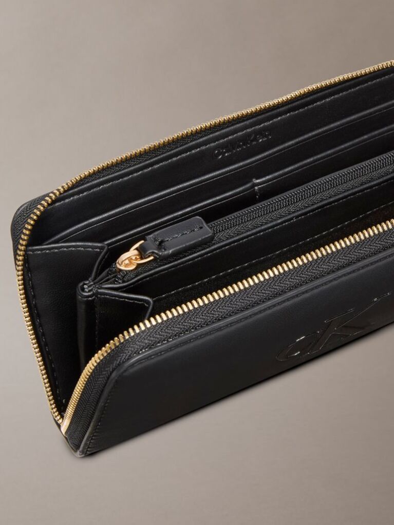 Black Bold Monogram Long Zip Wallet  Women